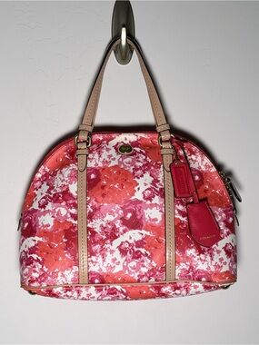 Coach Peyton Floral Cora Dome Satchel with Tan Trim